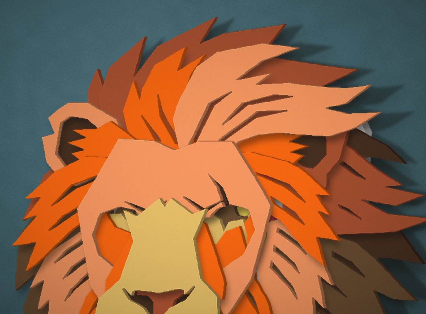 The Lion from the side, its layers standing off the wall