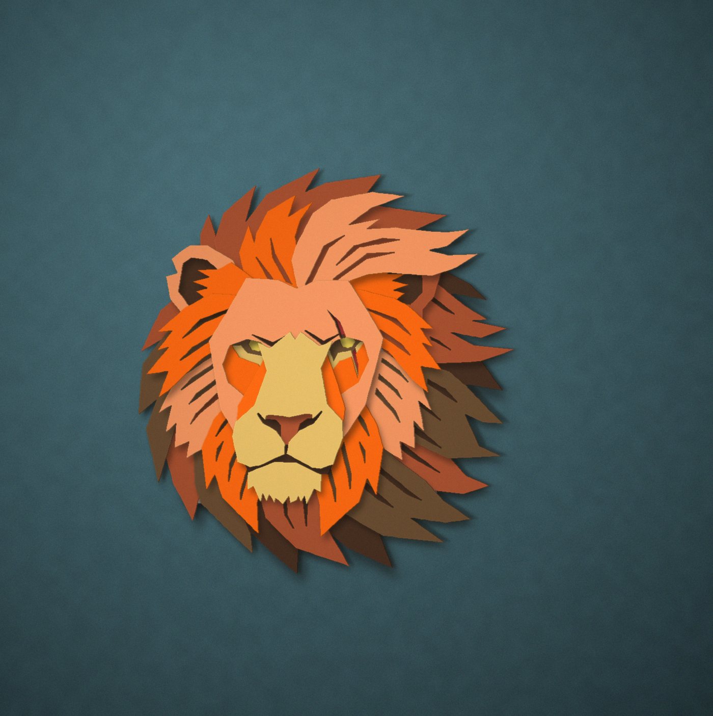 The Lion on a teal wall, seen from the left